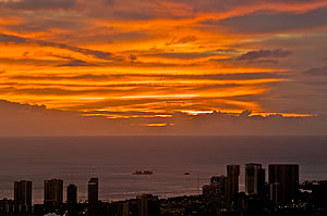  Volcanic material in the atmosphere provides glorious Hawaiian sunsets. Photo by Milton Diamond  