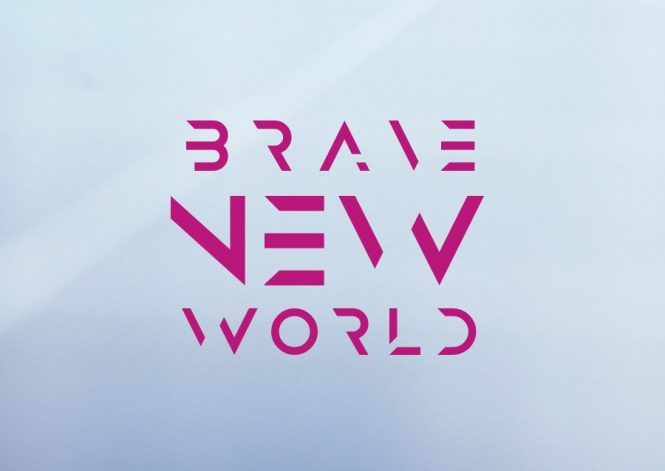 Invite image for exhibition, reads "BRAVE NEW WORLD"