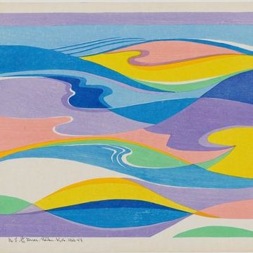 Stanton MacDonald-Wright, The spring sea swelling and falling all the day, 1966–1967, Woodblock print on mulberry paper, Image: 16 x 20 in.