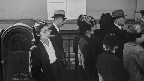 Image by Dorothea Lange, Waiting for Registration, 1942