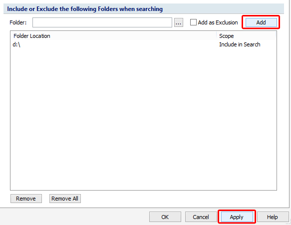 Include or Exclude Folders while Searching Window