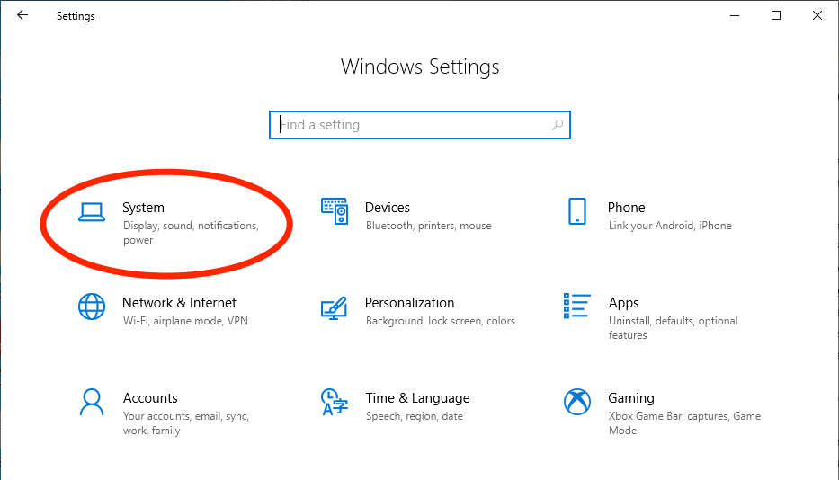 Windows system settings window