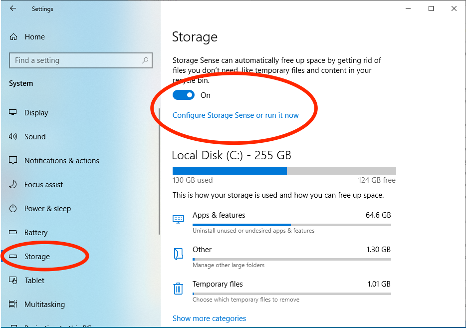 Turn on Storage Sense by Clicking On