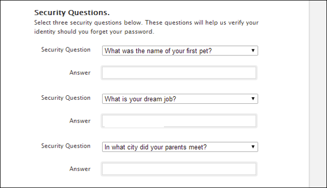 Image of example security questions