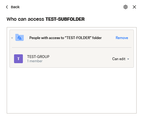 Screenshot of who can access a team folder