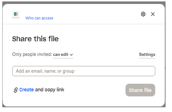 Screenshot of sharing file in Dropbox