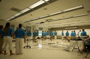 The group records in a classroom at UH.