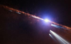 Illustration of exocomets orbiting the star Beta Pictoris. Credit: ESO/L. Calçada