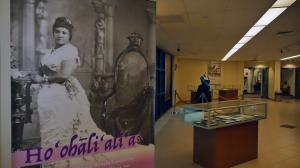 The exhibit of the Queen's papers, songs and photographs at Hamilton Library.