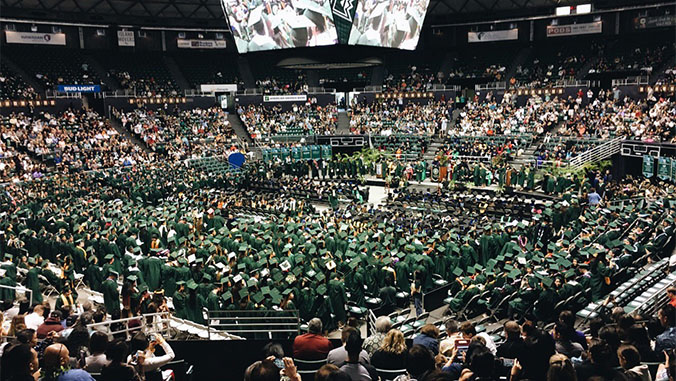 Wide shot of the Stan Sherrif Center during commencement