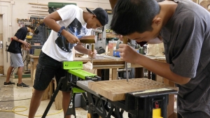 Students in woodworking class