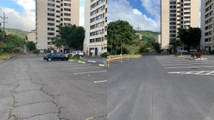 Before and after of student housing parking