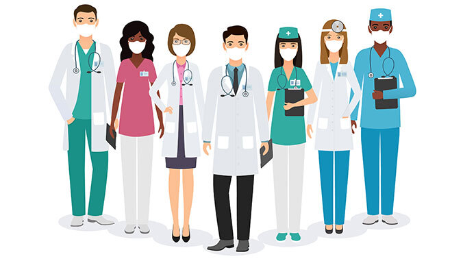 graphic of clinical health professionals with masks