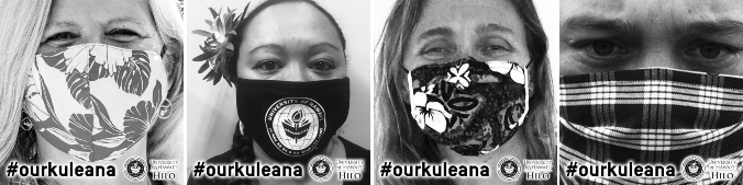 black and white photos of u h hilo leaders in face masks