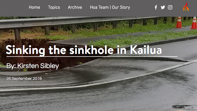 screenshot of photo of sinkhole in Kailua