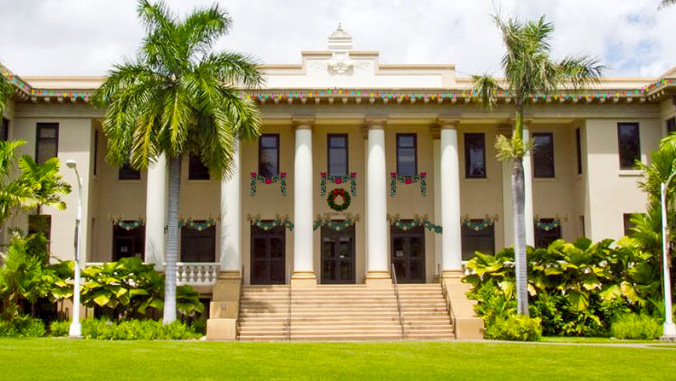 Hawaii Hall with photoshopped Christmas decorations