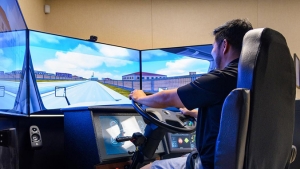 Student driving in a simulator