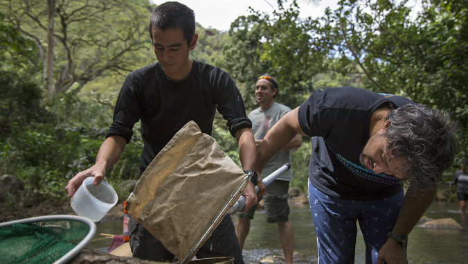 people sifting through soil and sand