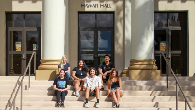 people sitting on stairs in front of a building