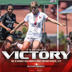 U H Hilo soccer player victory graphic