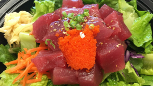 raw fish on vegetables