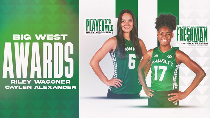 Big West Weekly Awards graphic featuring two volleyball players