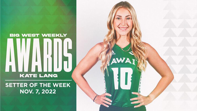 U H women's volleyball player Kate Lang Big West Setter of the Week graphic