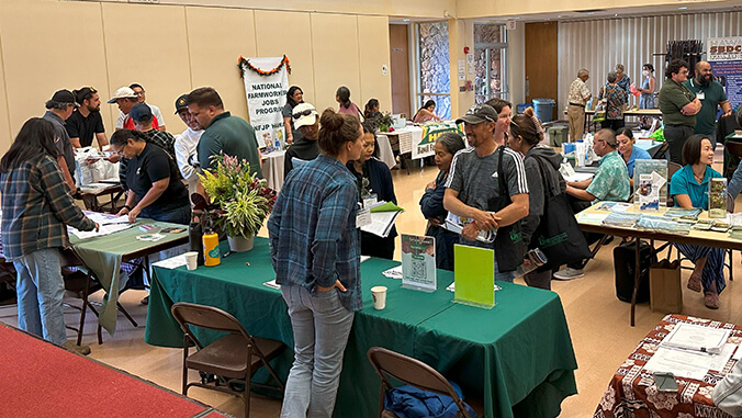 people visiting booths at resource fair
