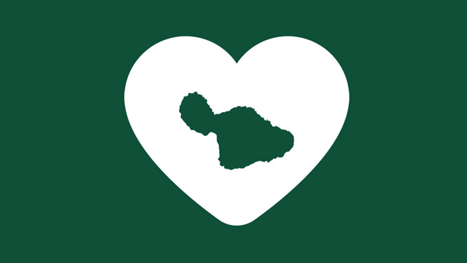 Heart with a silhouette of Maui in Manoa green