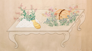 Illustration of table with flowers