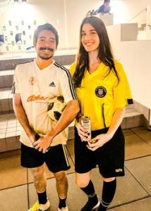 two people dressed as soccer players