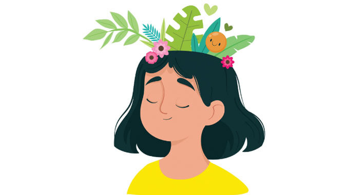 Woman with plants on her head