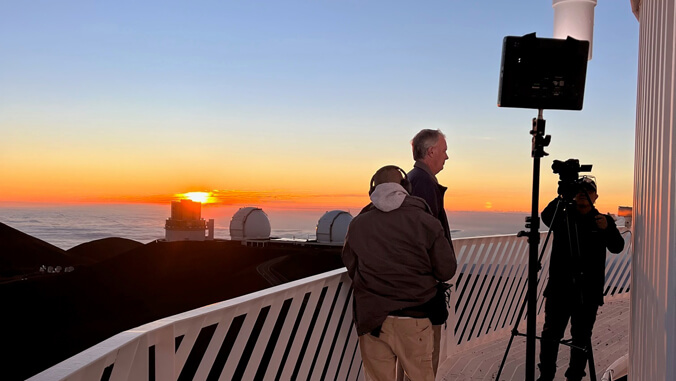 Filming outside an observatory on Maunakea