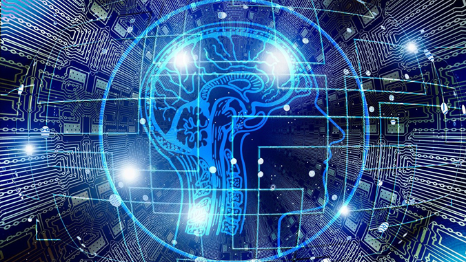 graphic of lines and image of a head and brain