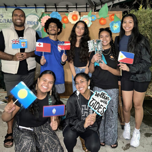 group of students holding flags