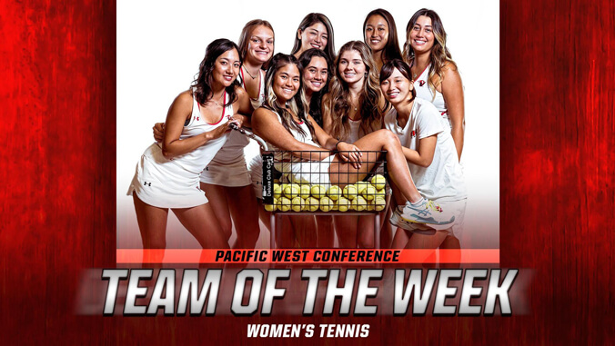 Women's tennis team with a basket of tennis balls