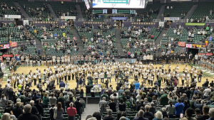 more than 150 musicians on a court