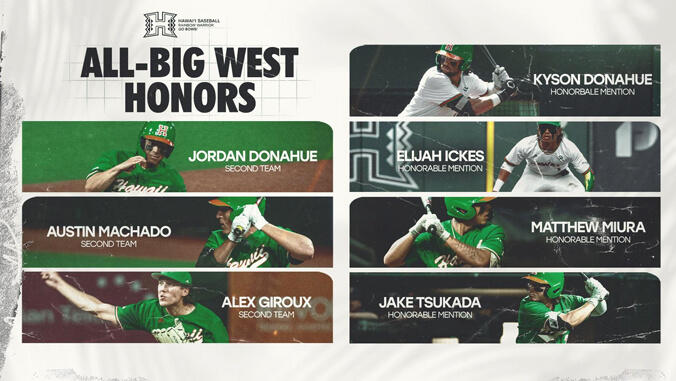 U H baseball players, All-Big West graphics