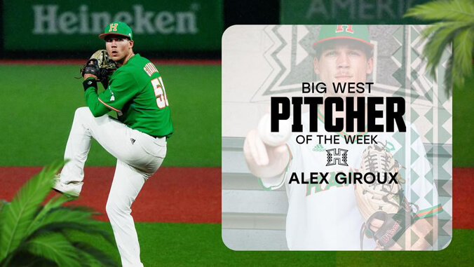 Alex Giroux and Pitcher of the Week graphic