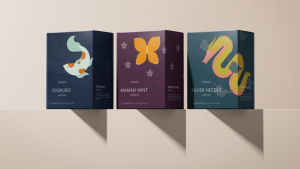 Three illustrated boxes of tea