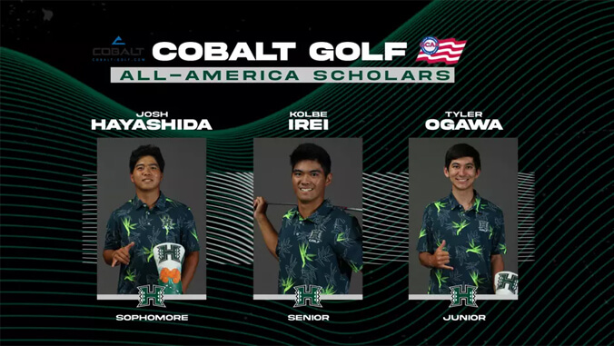 3 U H Manoa golfer headshots, Cobalt Golf graphic