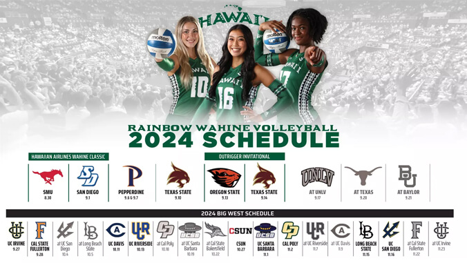 U H Womens 2024 volleyball schedule, with university logos