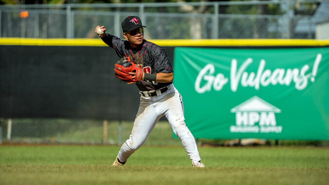 U H Hilo baseball player throwing a ball