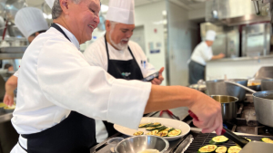 Chefs grilling zucchini