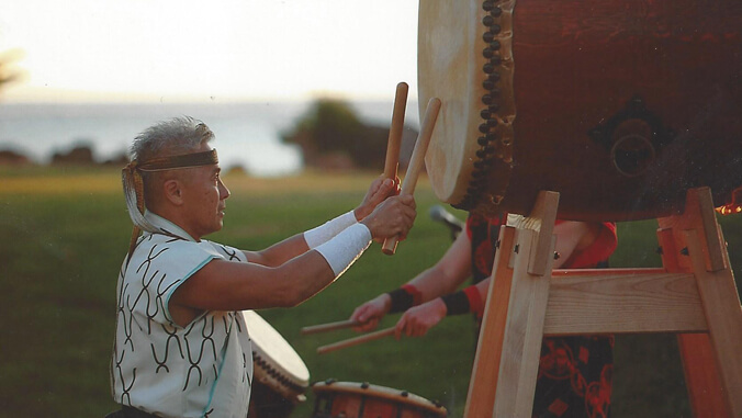 Endo playing taiko