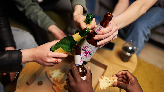 toasting with bottles