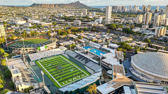 Aerial view of U H Manoa campus