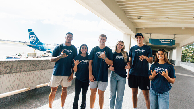 Student athletes at the airport