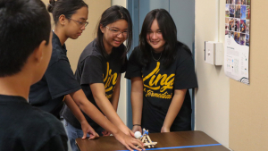 people launching a ping pong ball with a tiny spoon