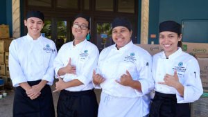 Culinary students flashing shaka